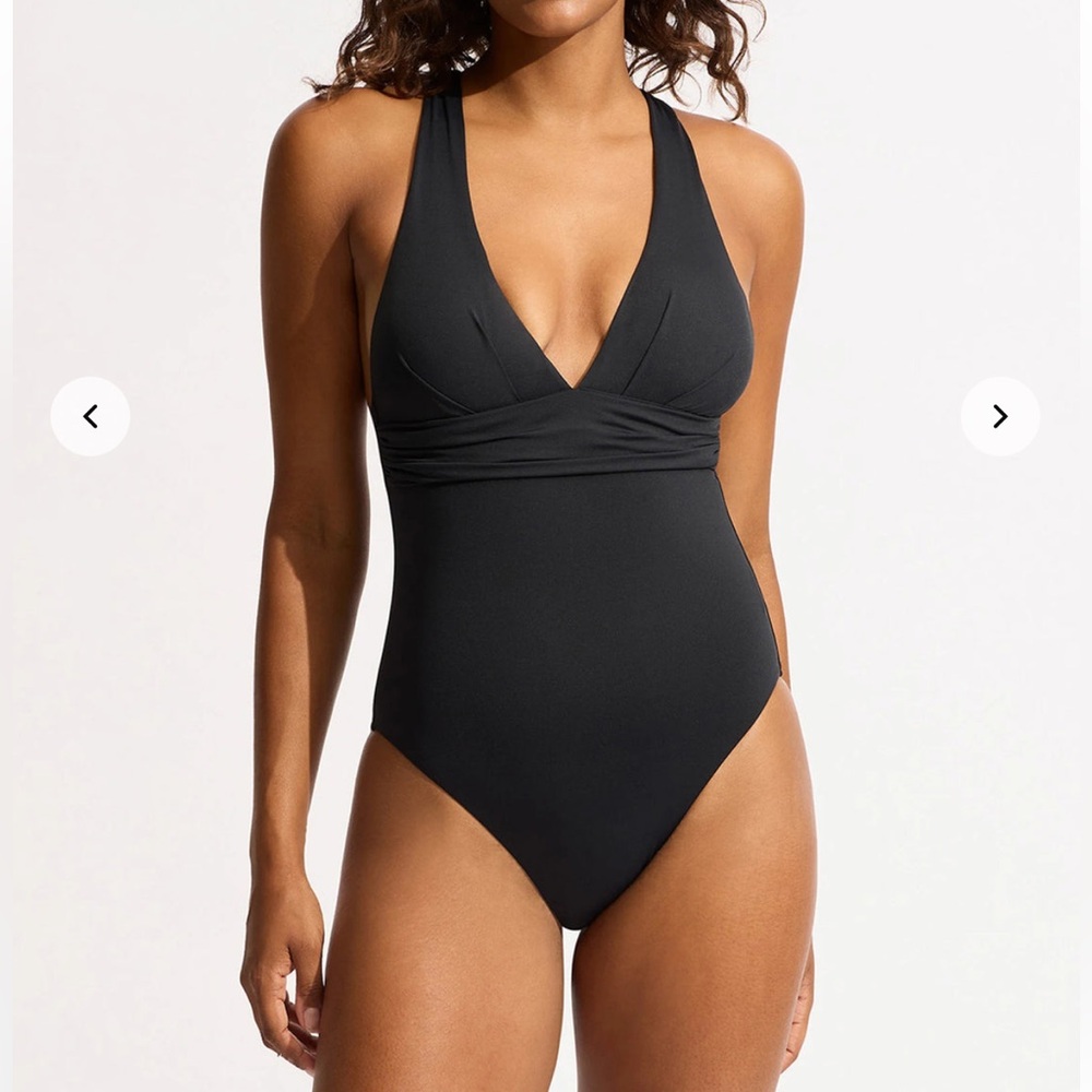 Seafolly Collective Cross Back One Piece Swim Suit - Women's Size 14 Black $168